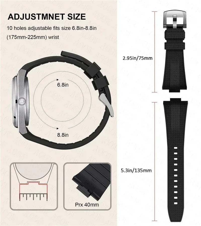 Silicone Quick Release Watch Band — Convex Rubber Bracelet for 40mm Men's Watches