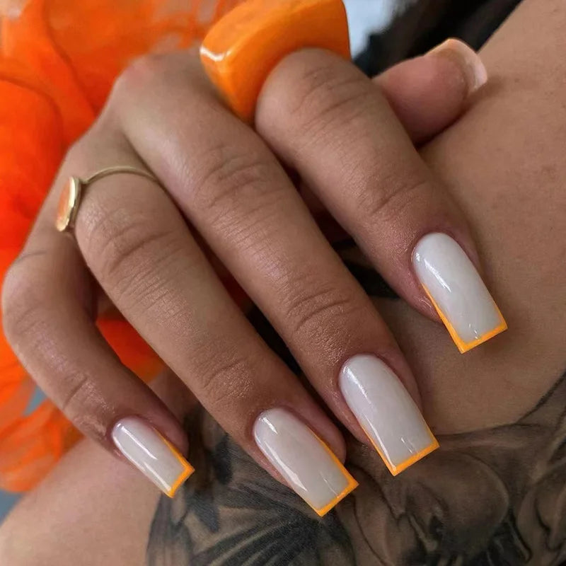 French Tip Press On Nails — Handmade Full Cover False Nail Set