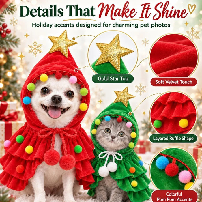 Christmas Pet Dress Up Cape — Lightweight Holiday Costume for Dogs and Cats