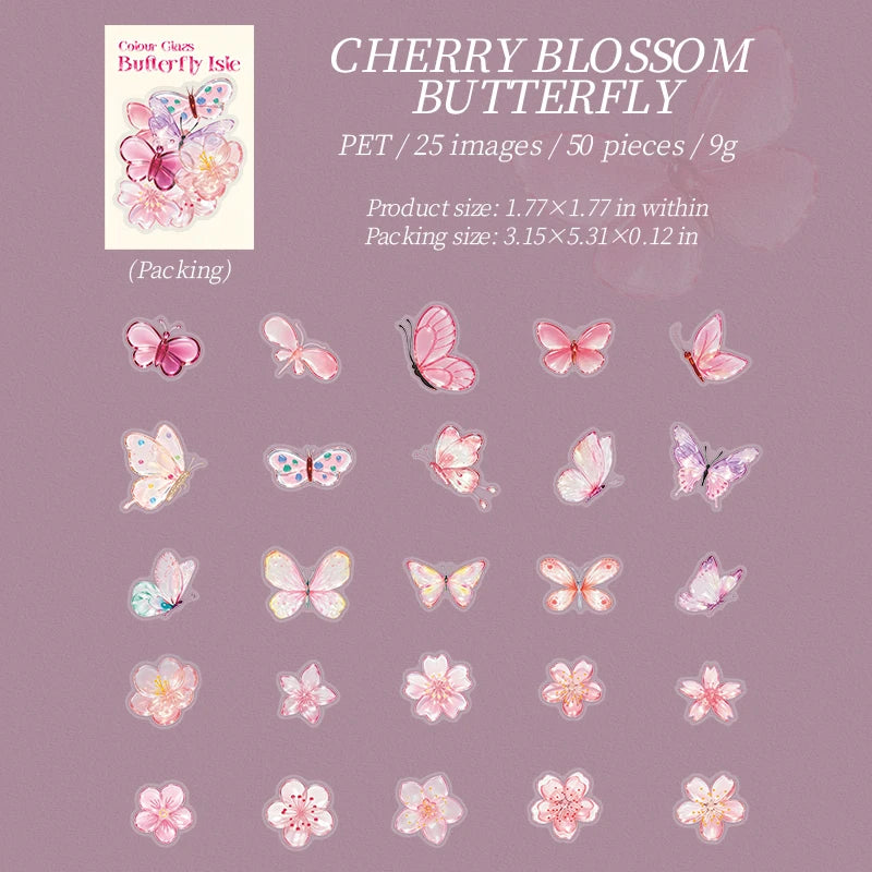 Crystal Butterfly Flower Stickers — Aesthetic Decor for Scrapbooking & Journals
