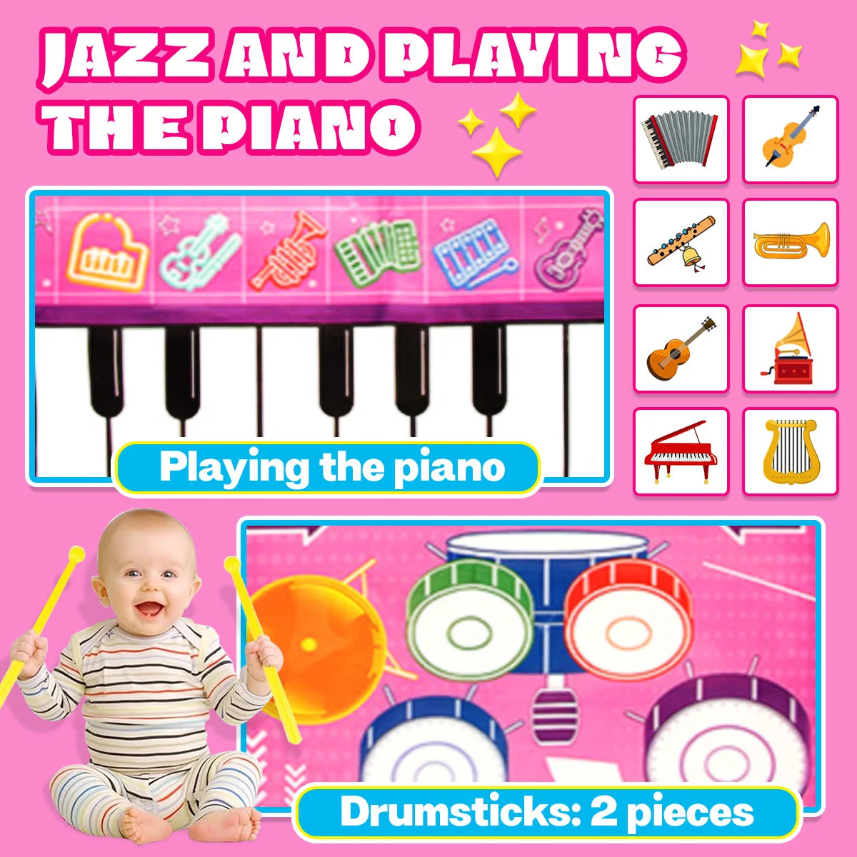 Musical Sensory Piano Mat — Interactive Keyboard and Drum Play Set