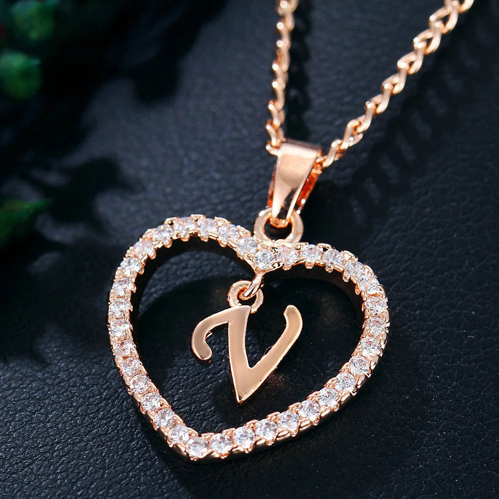 Customizable Initial Heart Pendant Necklace — Zircon Accented Jewelry