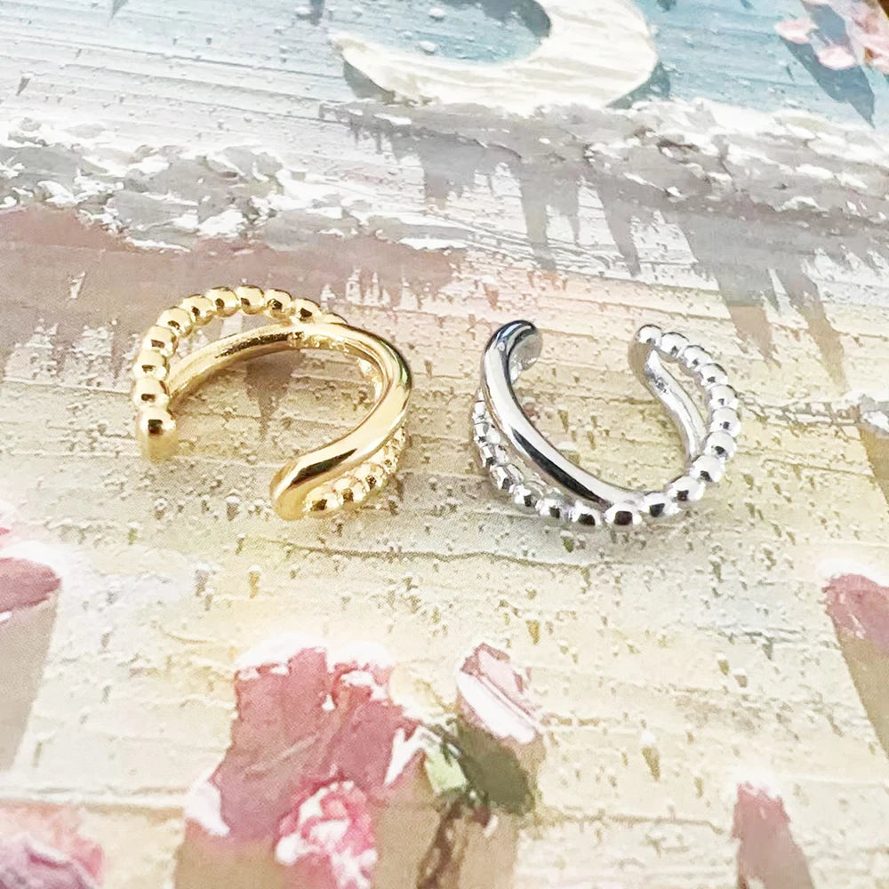 Thaddaeus Criss Cross Dot Ear Cuff — Sterling Silver Geometric Clip Earrings