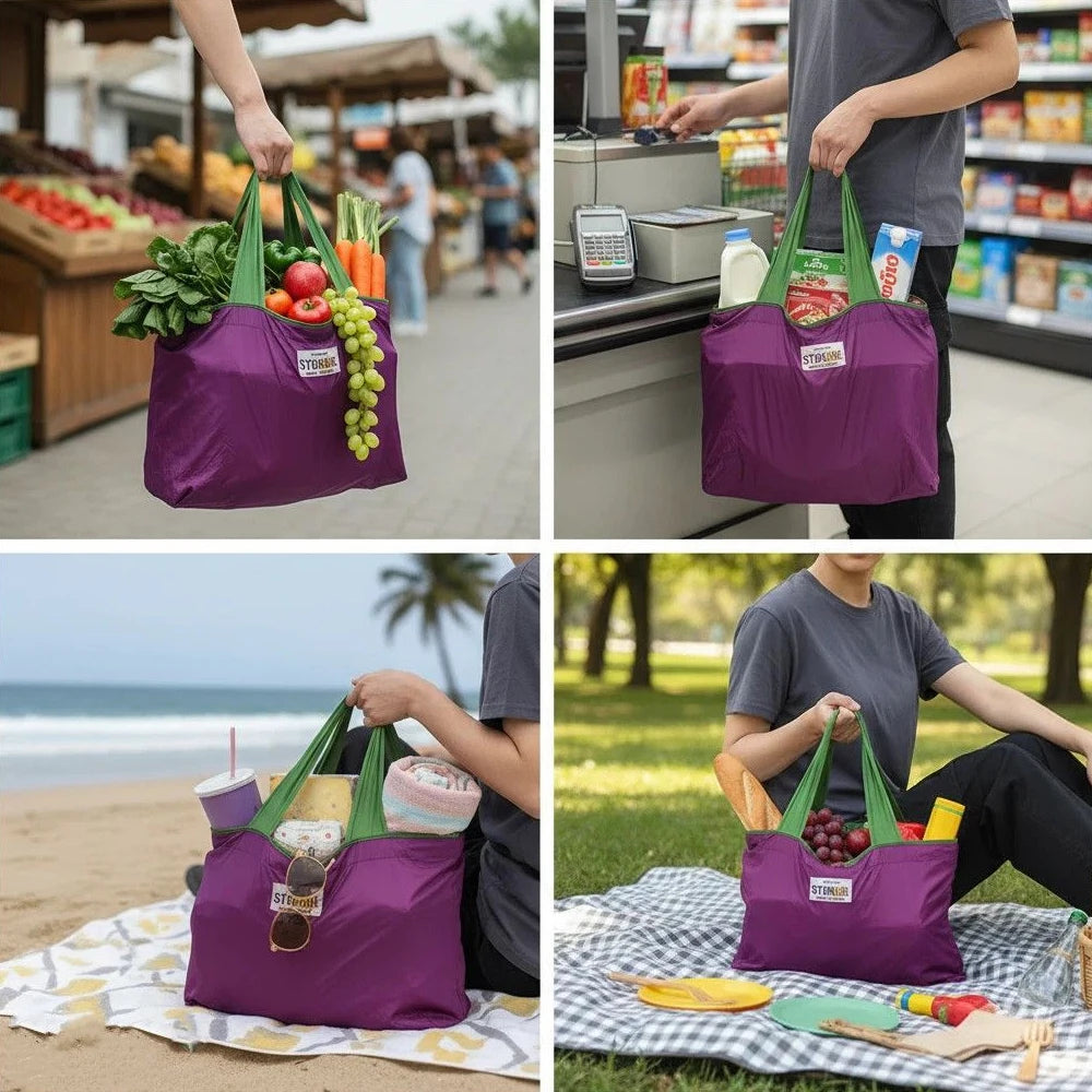 Reusable Nylon Drawstring Shopping Bag — Durable Grocery Tote for Travel