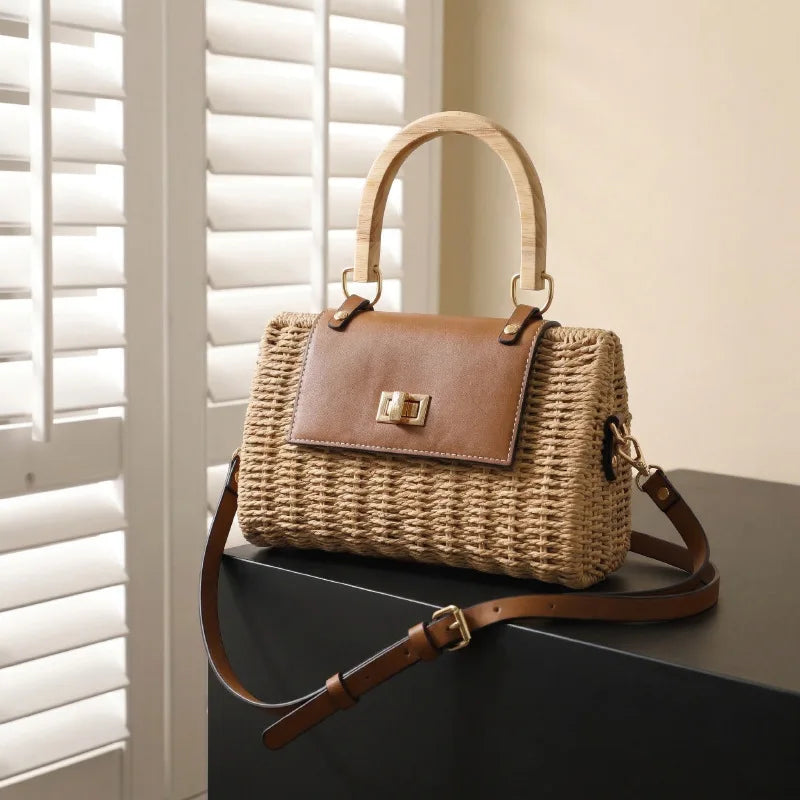 miflame Woven Straw Shoulder Bag — Boho Crossbody for Summer Vacations