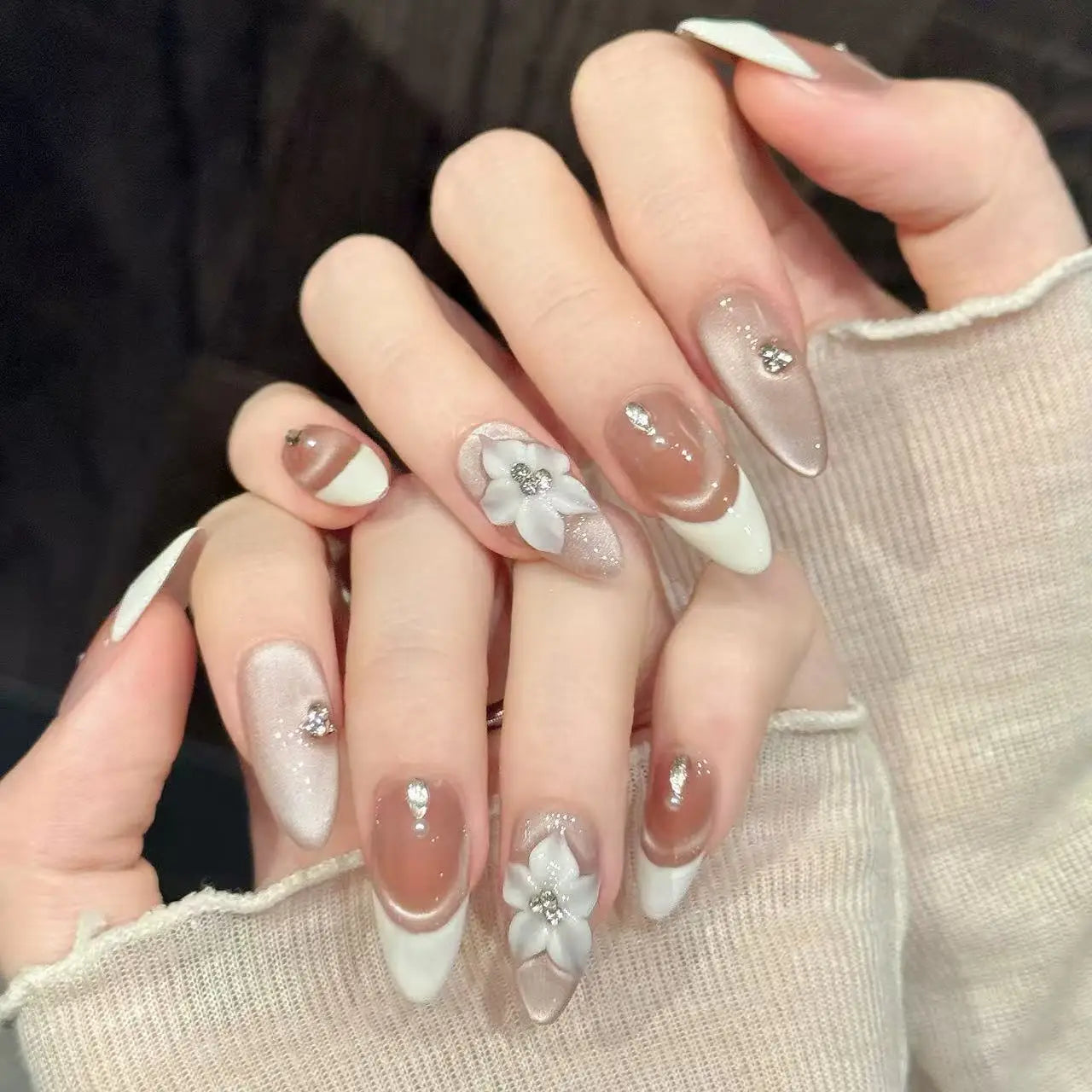 Almond Handmade Press On Nails — Gentle French Style Set, 10 Pieces