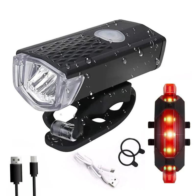 Rechargeable Bicycle LED Light Set — Front Headlight and Rear Taillight Kit