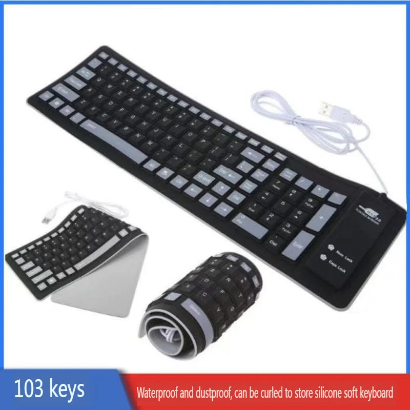 bkscy Flexible Silicone Keyboard — Waterproof Folding USB Wired Design