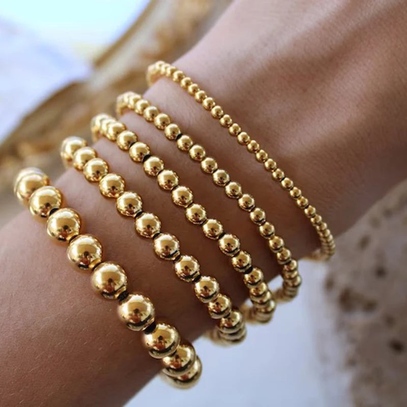 MHS.SUN Stainless Steel Beaded Bracelet — Gold Plated Stackable Jewelry