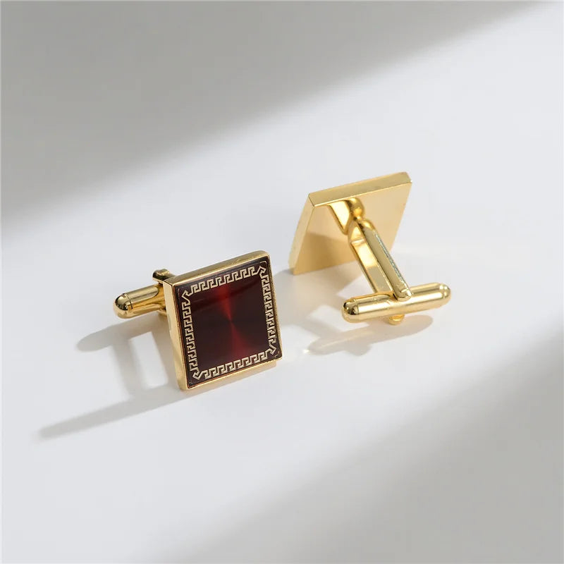 UJOY Luxury Copper Cufflinks — Elegant Round and Square Men's Jewelry Set