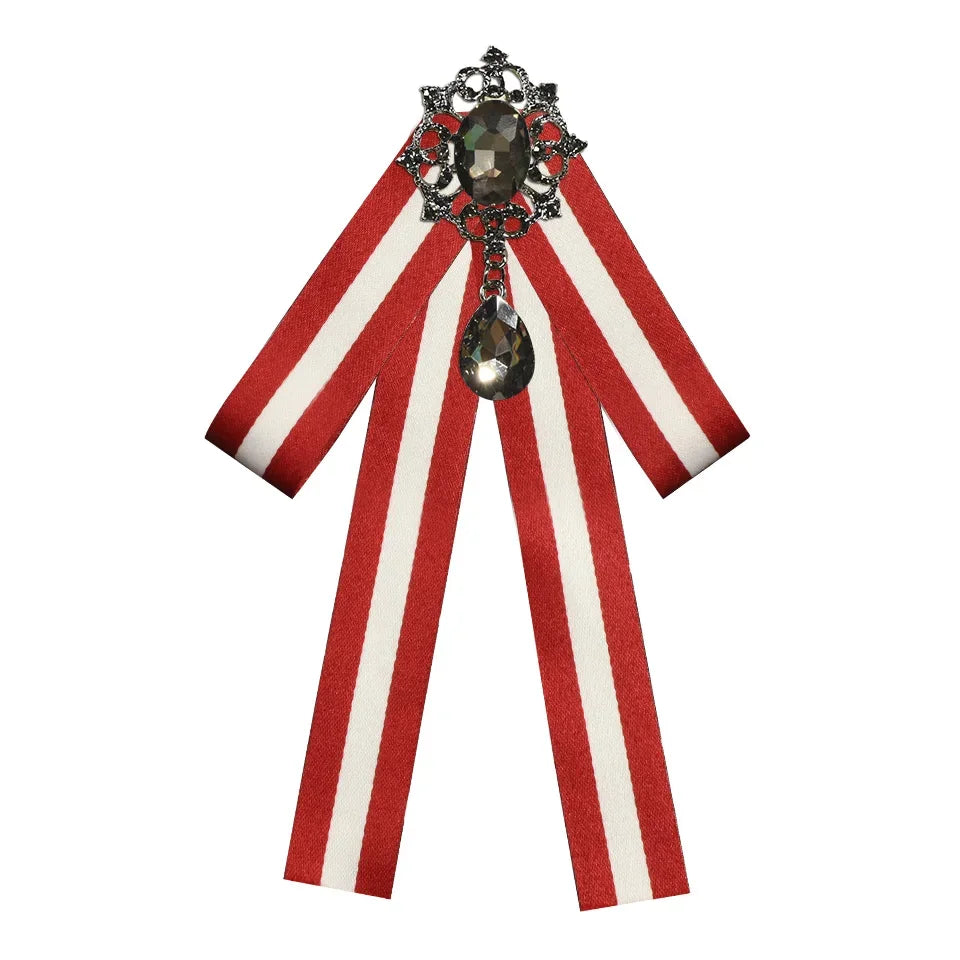 i-Remiel Retro Striped Bow Tie Brooch — Elegant Fabric Ribbon Lapel Pin