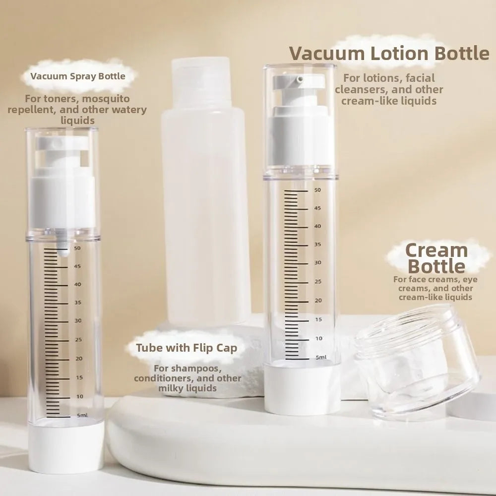 Transparent Travel Refillable Bottle Set — Leak Proof Containers with Storage Bag