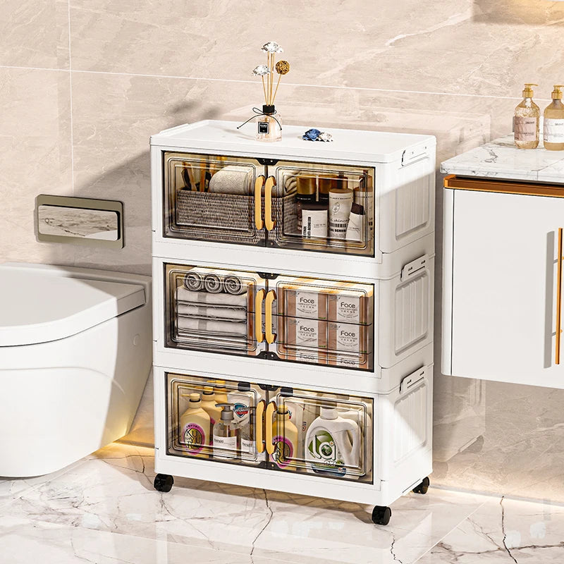 Foldable Double-Door Storage Cabinet — Space-Saving Floor Standing Organizer