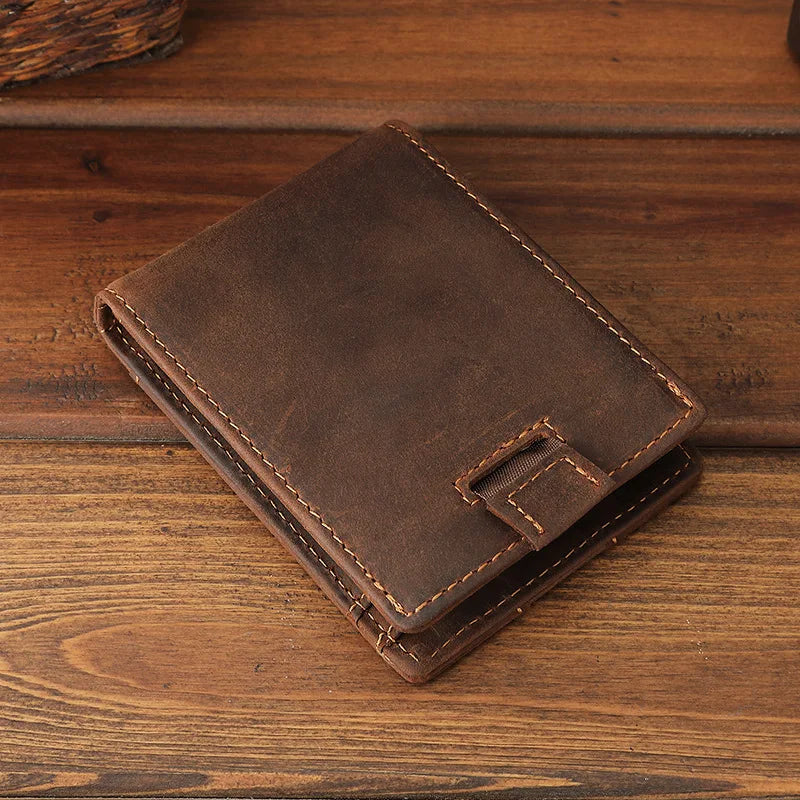 Okli-Rsoe Genuine Leather Money Clip Wallet — Vintage Magnetic Cash Holder
