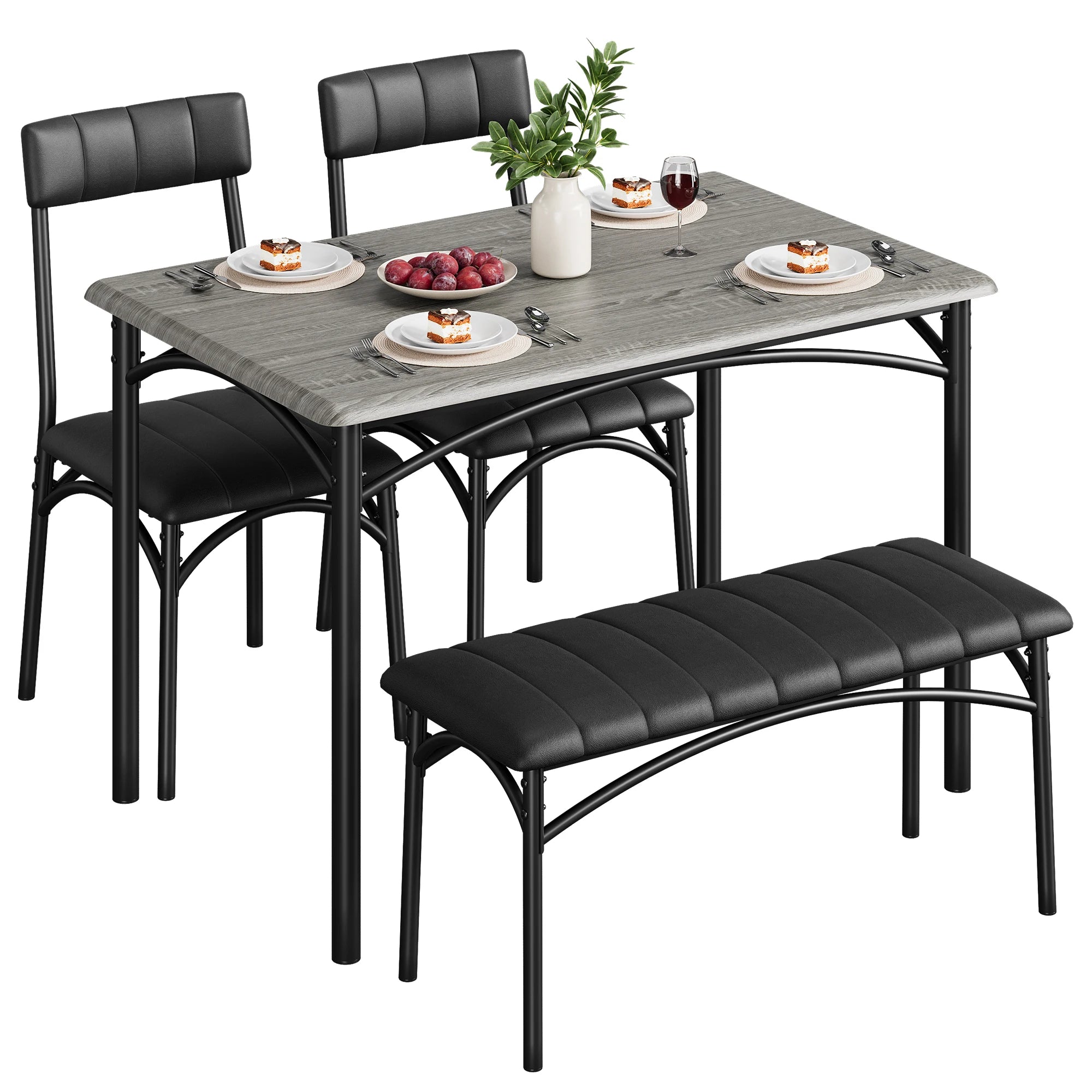 HiMISS Dining Table Set for 4 — Rectangular Kitchen Set with Upholstered Bench