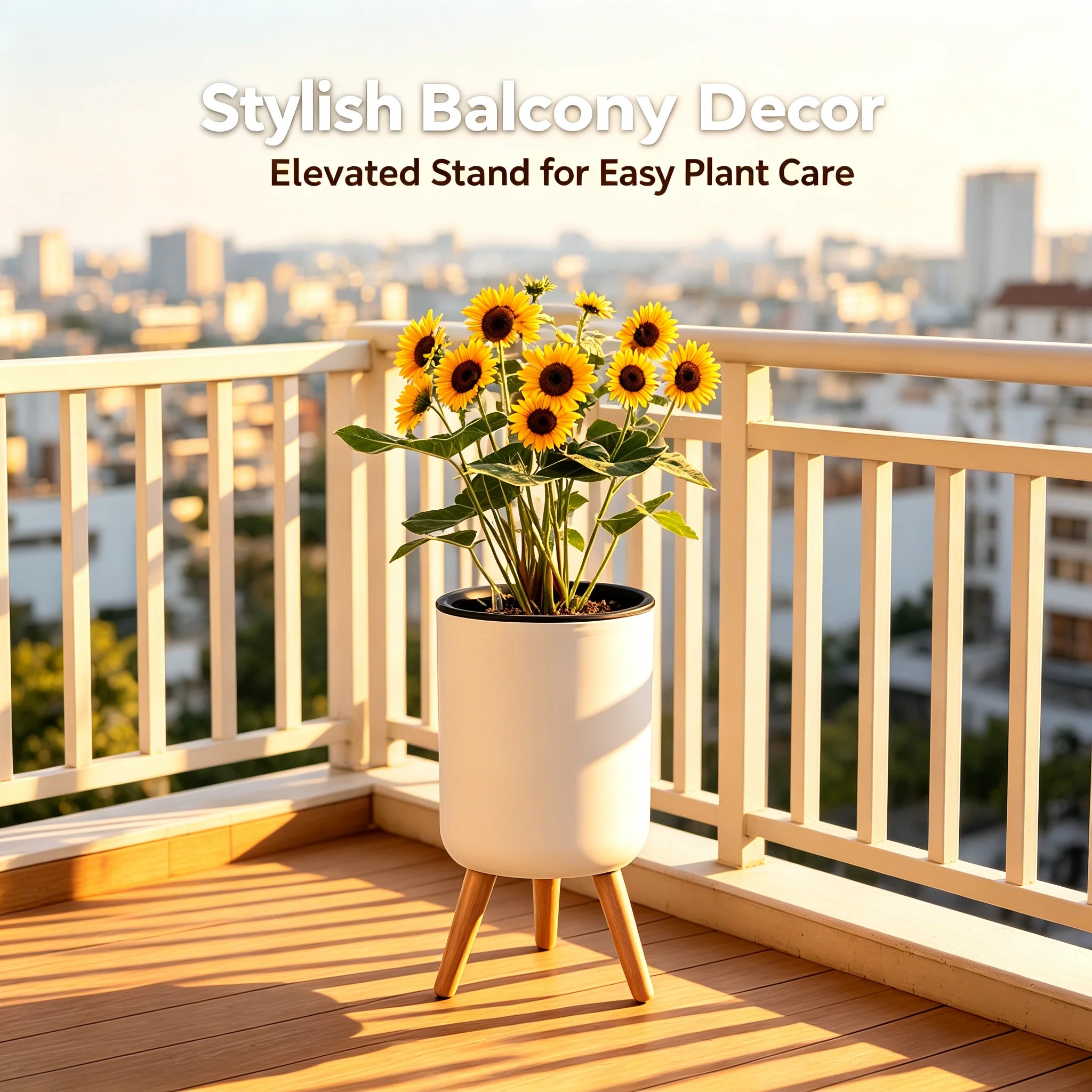 Modern Standing Self-Watering Planter — Decorative Floor Pot with Tripod Support