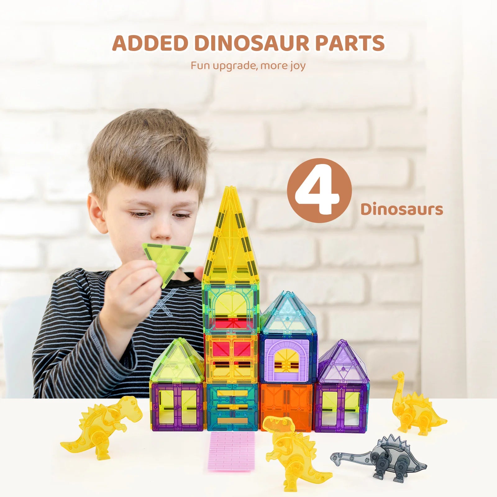 SucceBuy Magnetic Building Tiles — 56-Piece STEM Construction Set with Dinosaurs