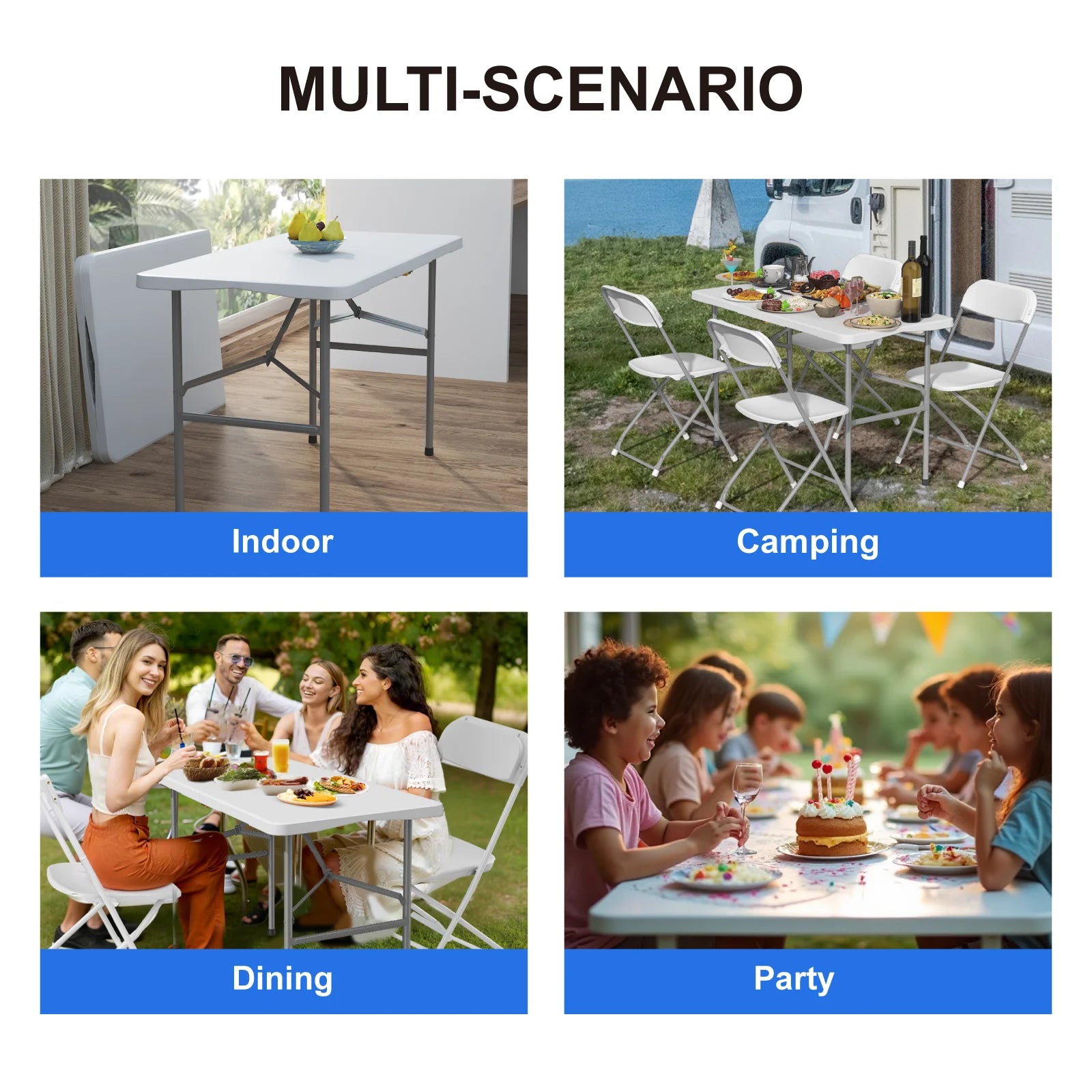 EVOKEDEN 4 FT Folding Table — Heavy Duty Portable Dining Surface