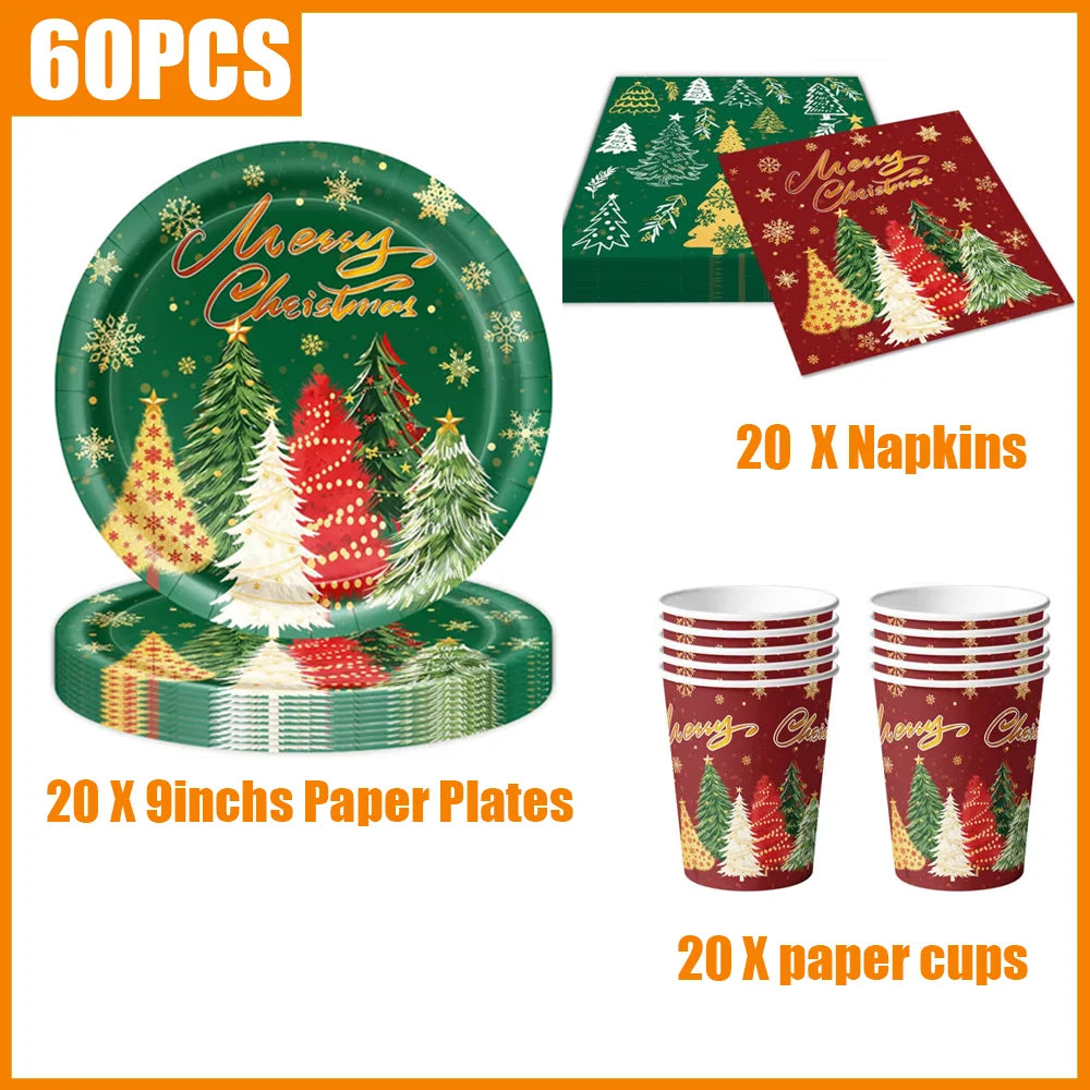 Christmas Tree Themed Tableware Kit — Festive Holiday Party Supplies