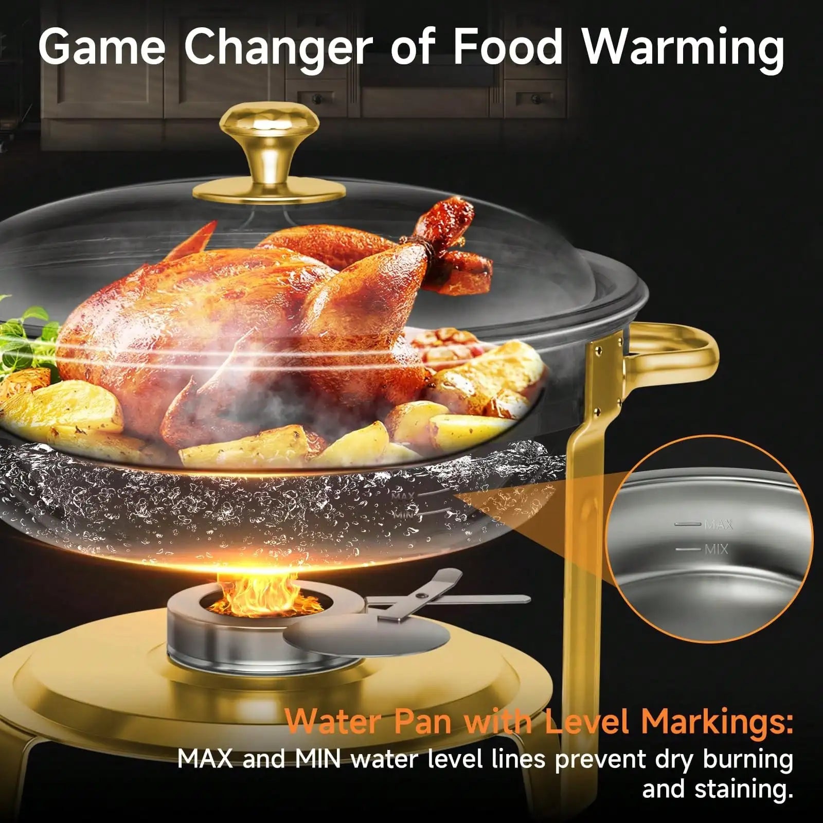 Gold-Plated Stainless Steel Chafing Dishes — Buffet Warmer Set for Catering