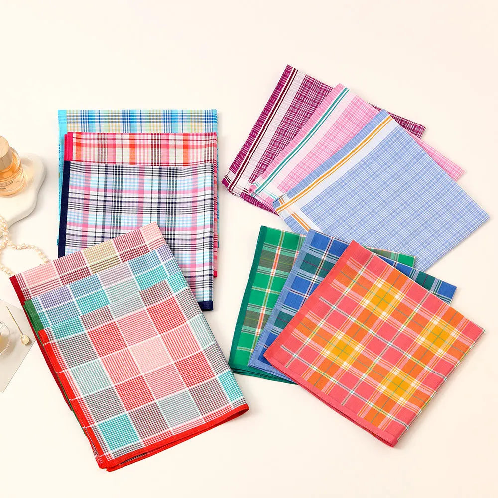 Women's Pure Cotton Plaid Handkerchiefs — Soft 3-Piece Set