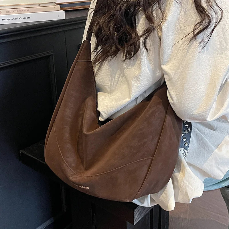 Large Capacity PU Leather Hobo Bag — Soft Crescent Shoulder & Crossbody Purse