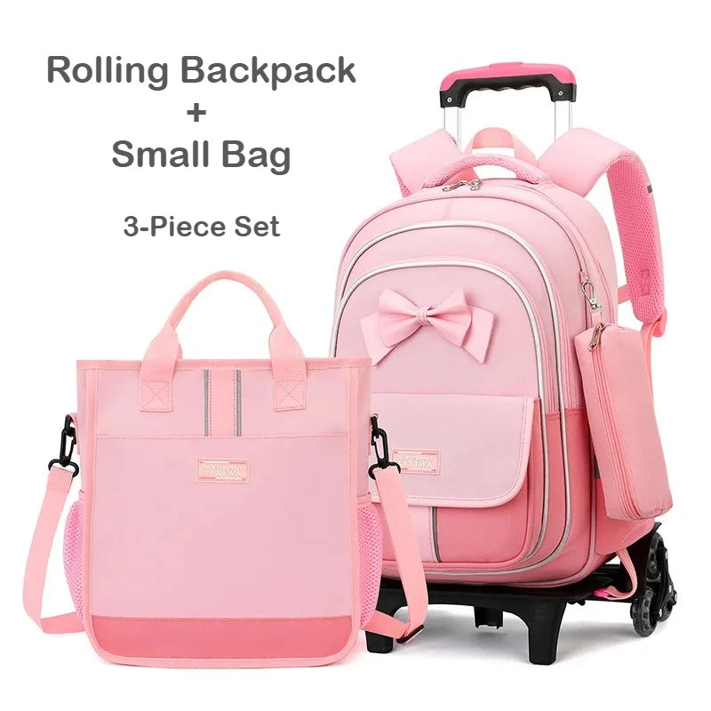 Kids Rolling Backpack Set — 3-Piece Trolley School Bag with Shoulder Bag
