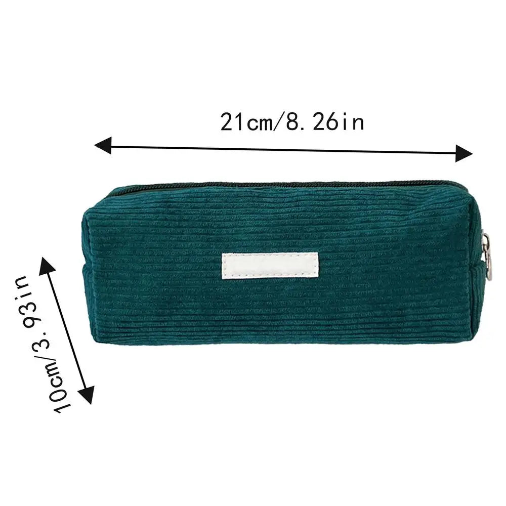 Large Capacity Corduroy Pencil Case — Multifunctional Stationery Organizer