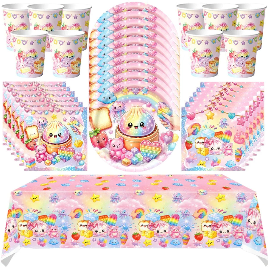 Brilliant life Disposable Dumpling Party Tableware Set — 61-Piece Paper Party Kit