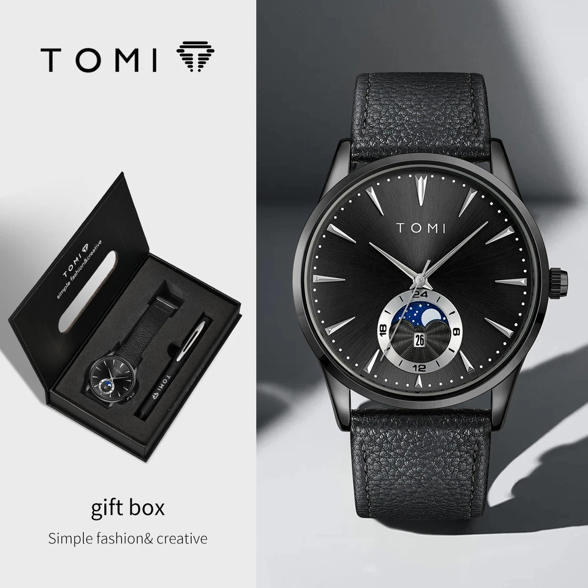 TOMI Men's Luxury Watch and Pen Gift Set — Business Quartz Watch with Case