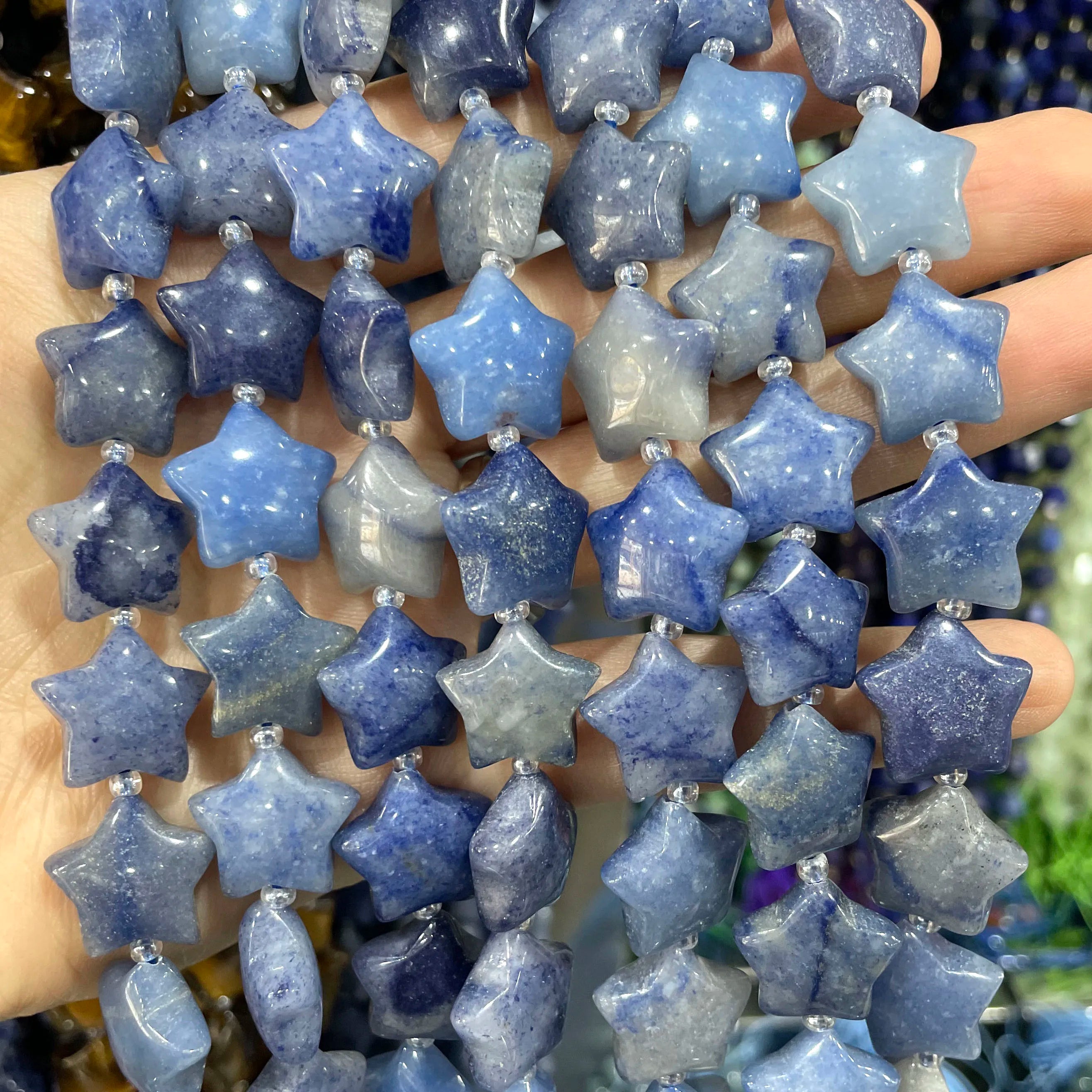SYSRXLR Star Shaped Natural Stone Beads — 15mm Loose Quartz & Agate Spacers