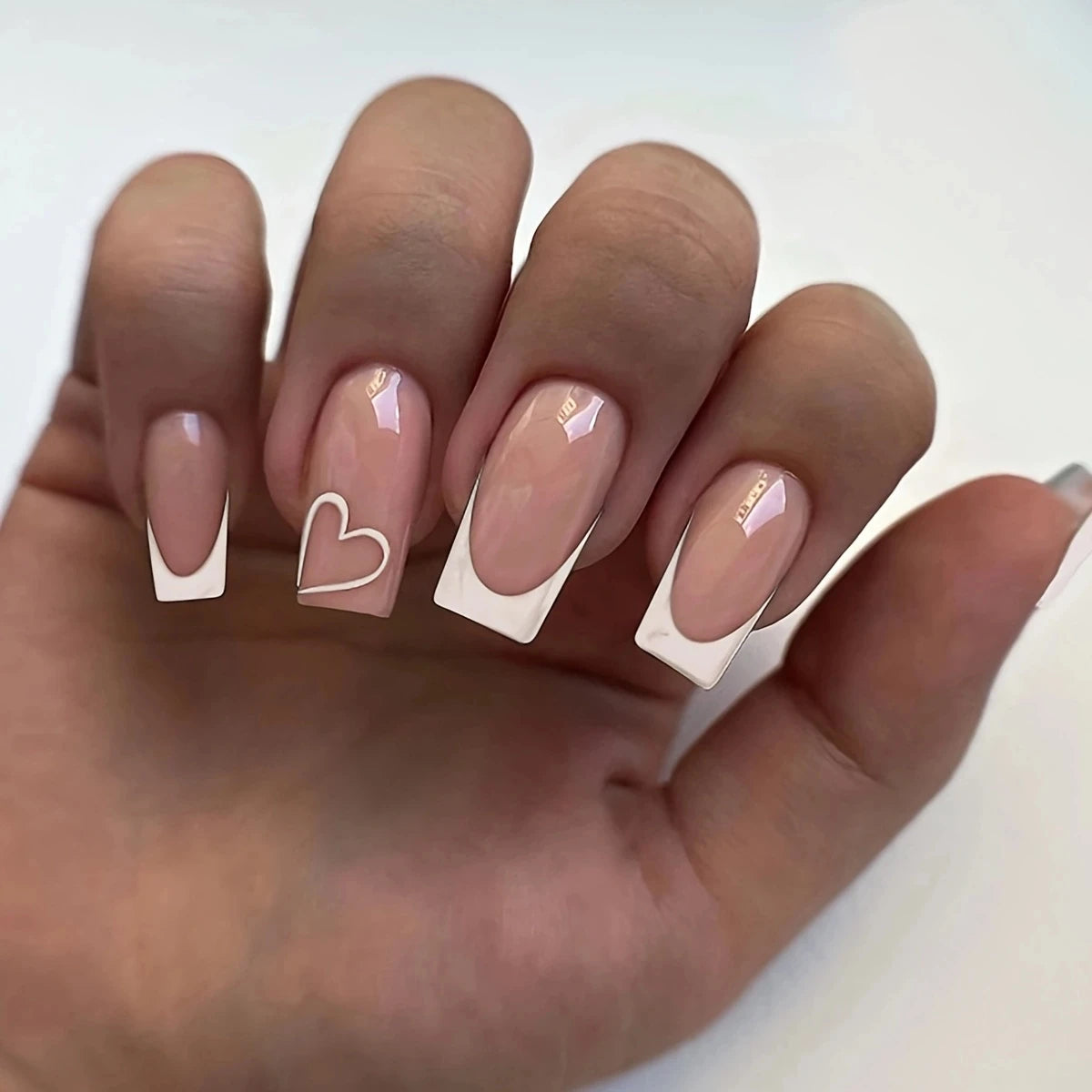 French Style Press On Nails — Glossy Nude Tip Manicure Set