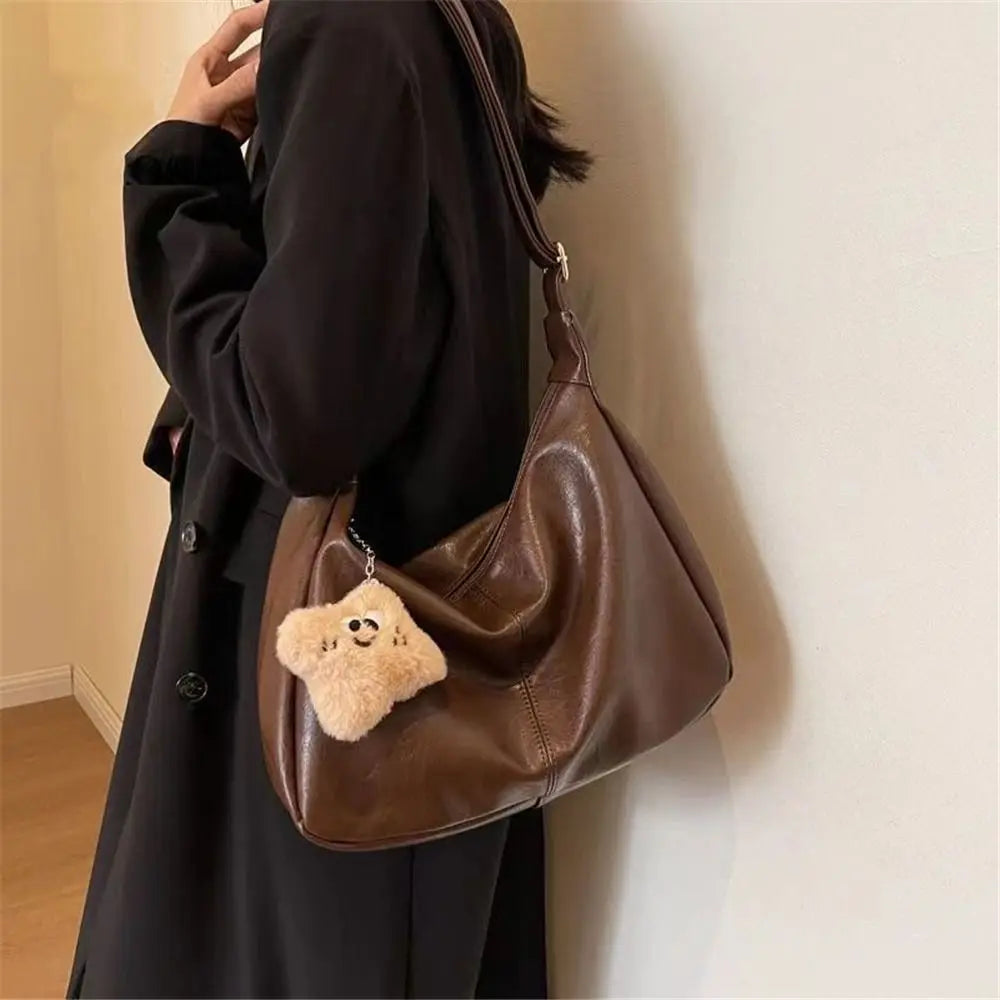 Trendy Slouchy Shoulder Bag — Large Capacity PU Leather Hobo Tote