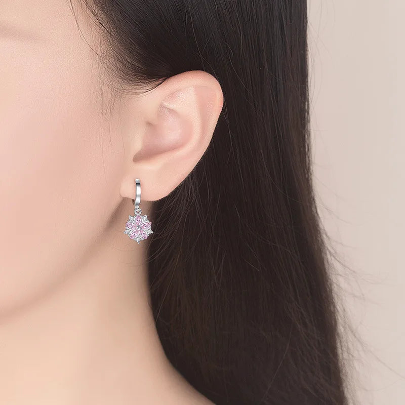 Pink Petal Zircon Jewelry Set — Sterling Silver Ring and Stud Earrings