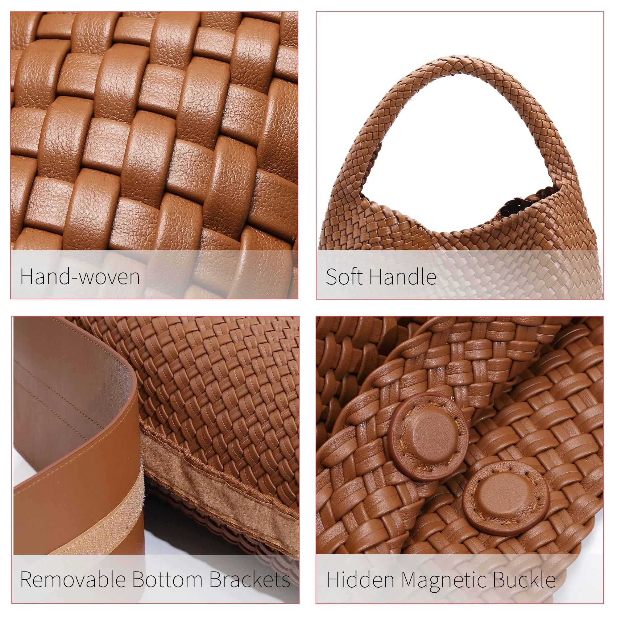 Handwoven Vegan Leather Tote Bag — Large Capacity Shoulder Bag with Clutch