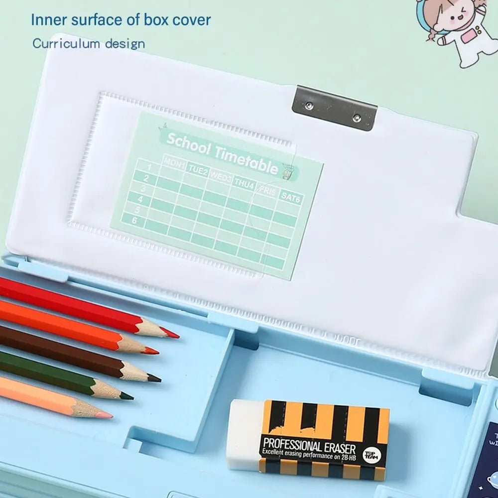 Double Layer Stationery Storage Box — Multi-Functional Pencil Case with Calculator