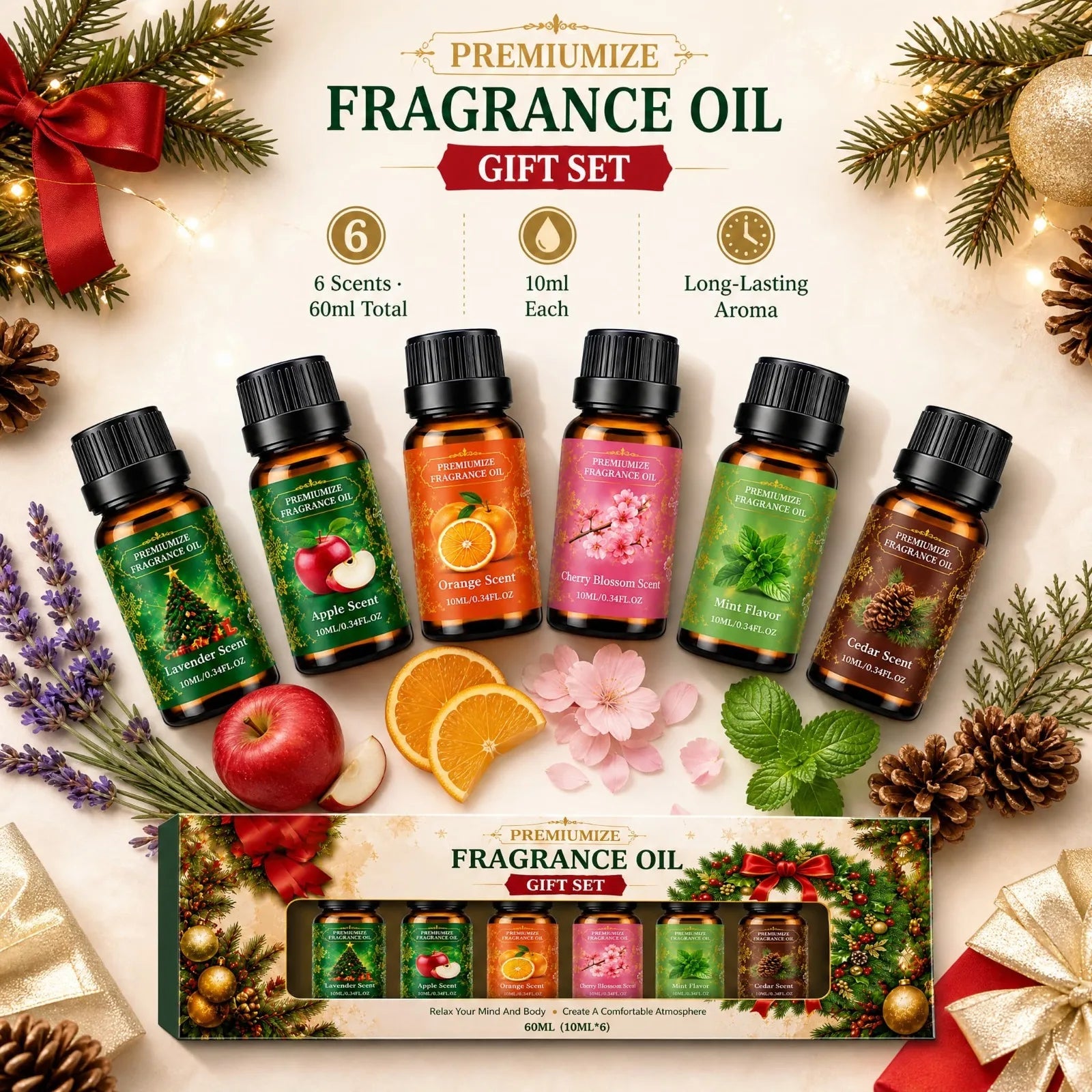 Christmas Fragrance Oil Gift Set — 6 Scented Essential Oils for Diffusers