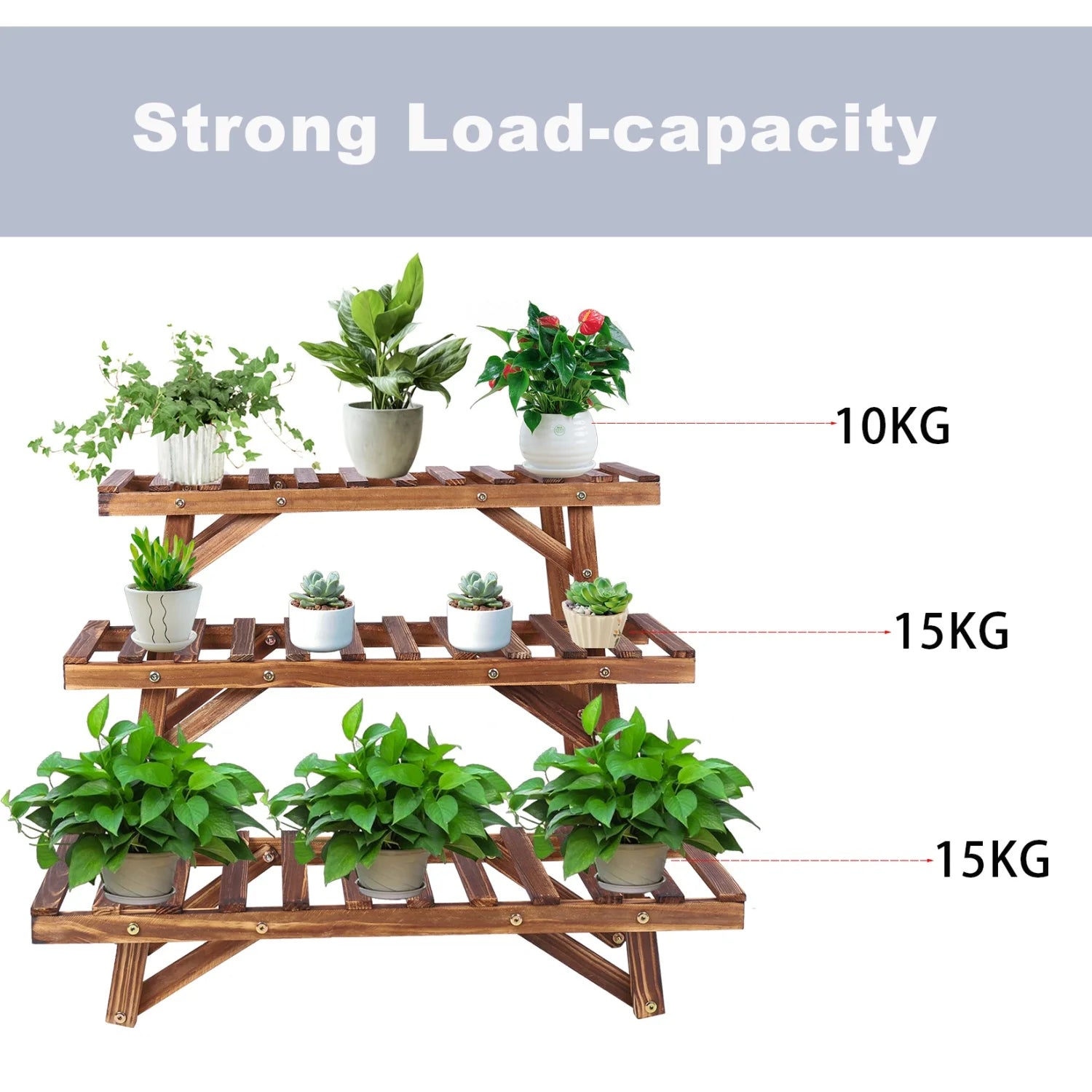 3-Tier Wooden Ladder Plant Stand — Multi-Size Flower Pot Organizer