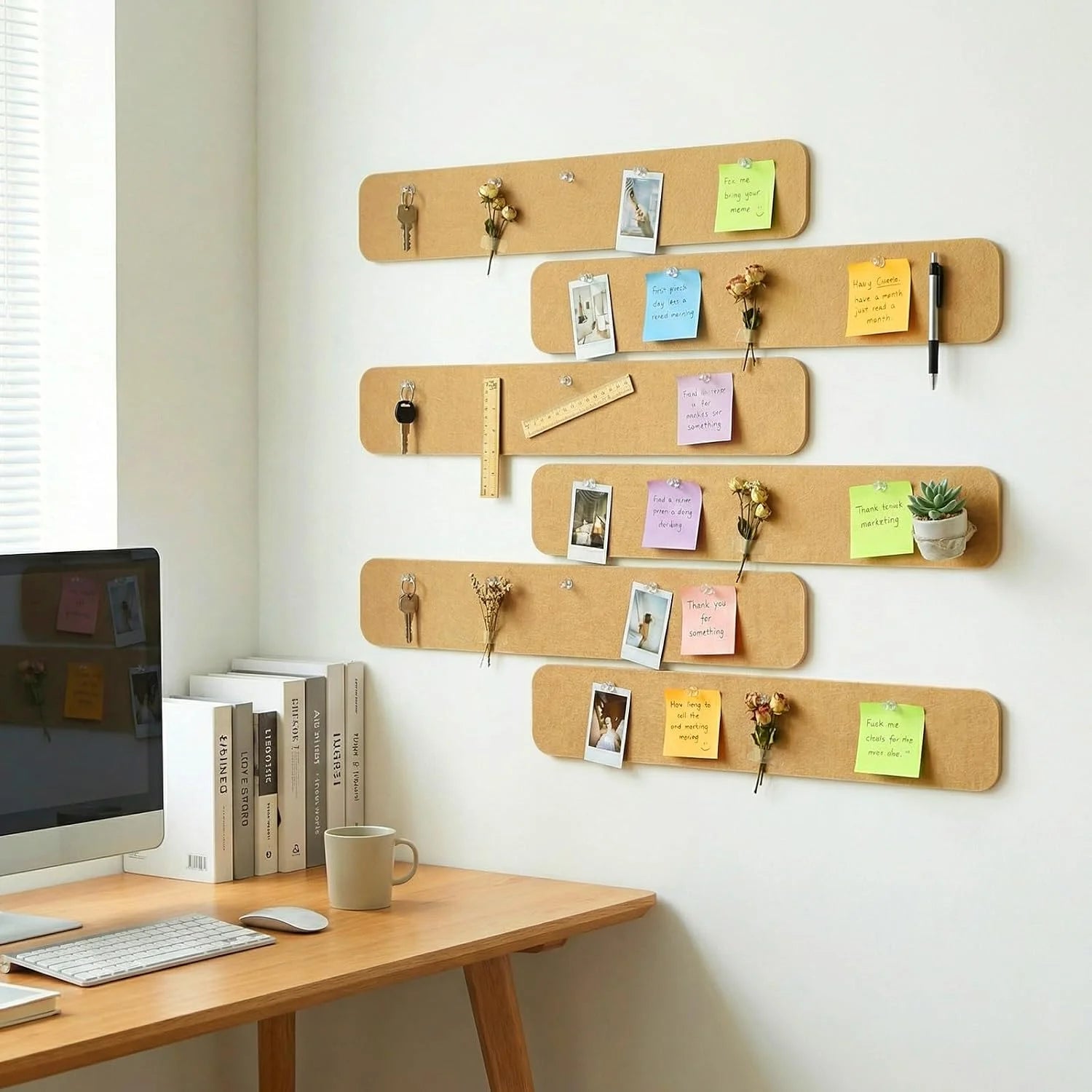 Self-Adhesive Cork Bulletin Boards — Frameless Wall Organizer, 5-Piece Set
