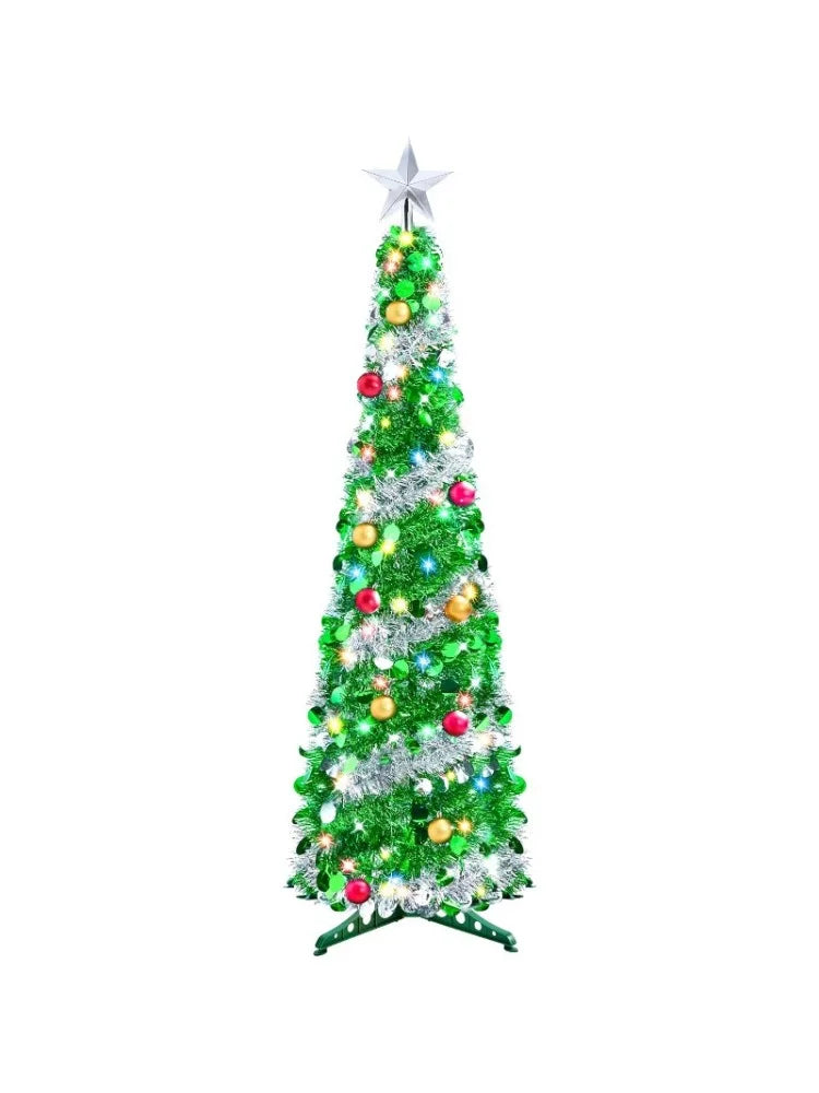 Joyfy 5 FT Tinsel Christmas Tree — Pre-Lit with Multicolor LED Lights