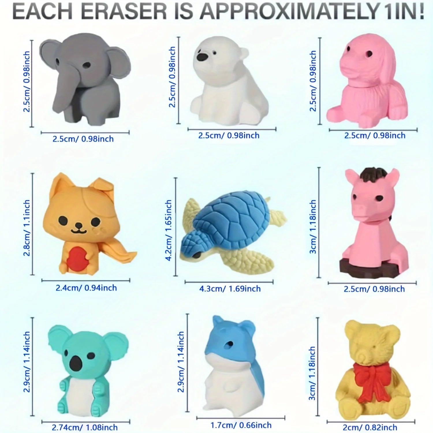 30 Piece Cute Animal Eraser Set — Colorful Mini Stationery for Students