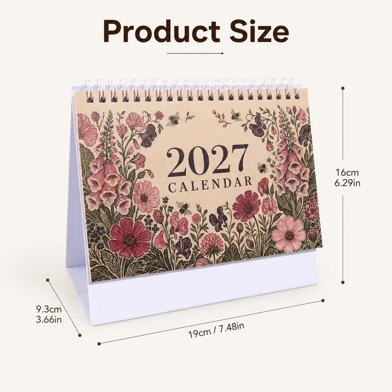 2027 Desk Planner Calendar — Spiral Bound Monthly Organizer, Floral Design