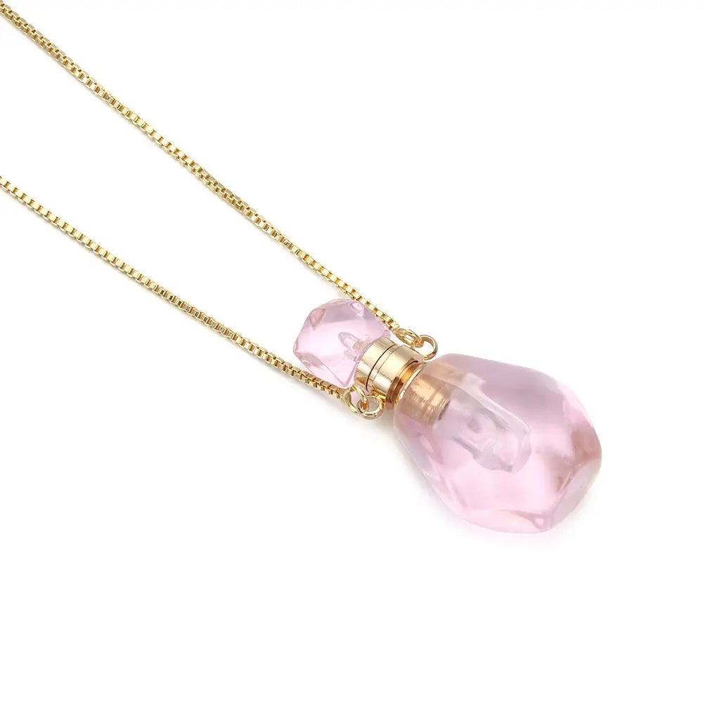 Natural Stone Perfume Bottle Necklace — Essential Oil Diffuser Pendant