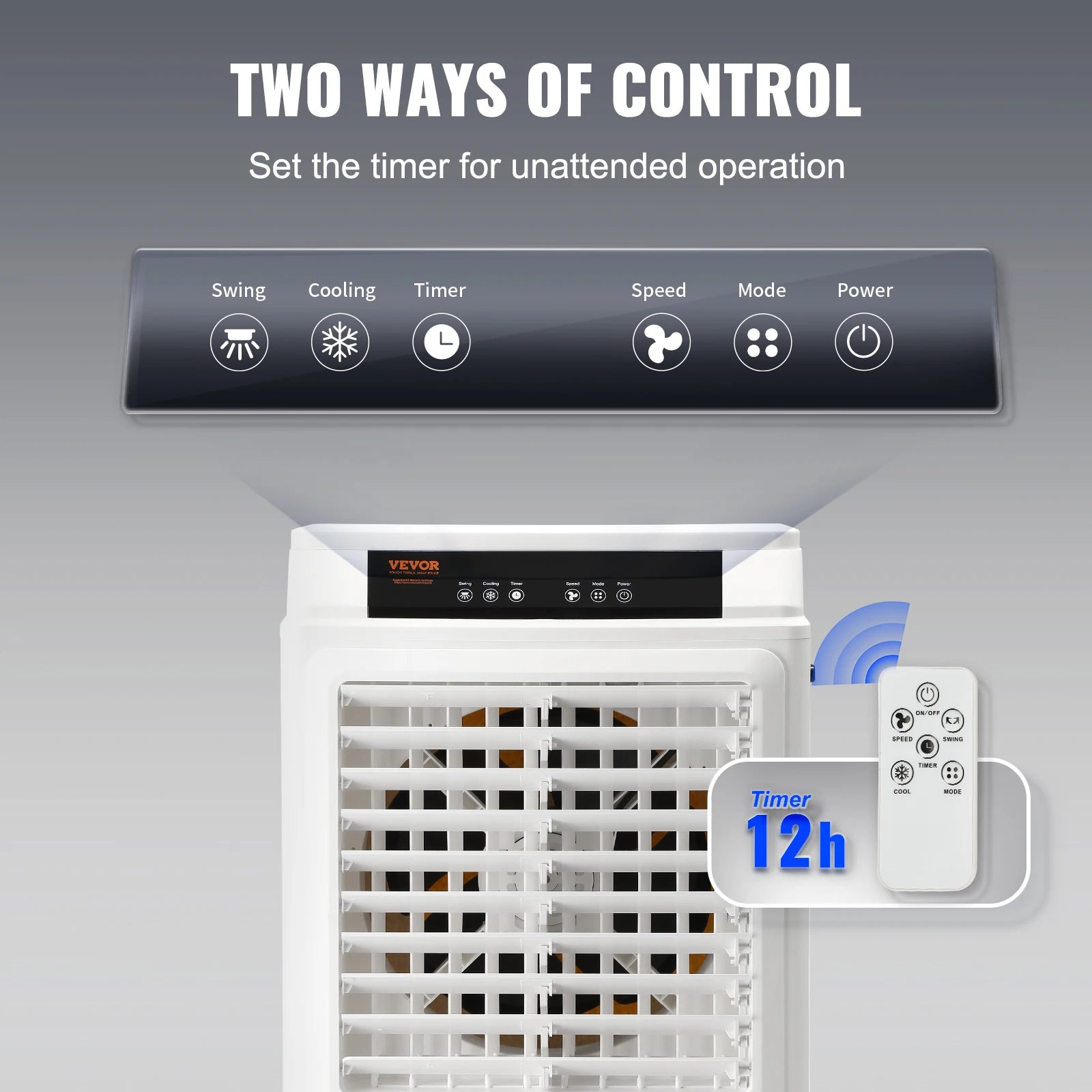 VEVOR Evaporative Air Cooler — Portable Oscillating Swamp Cooler with Timer