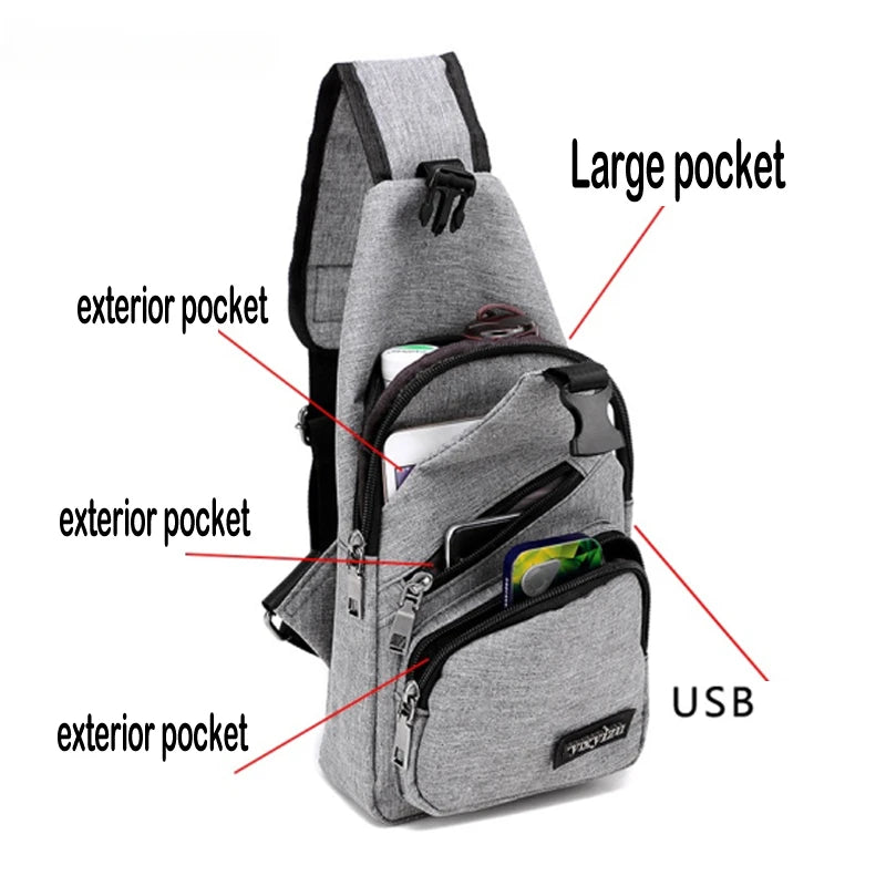 USB Charging Sling Bag — Multifunction Canvas Crossbody Pack