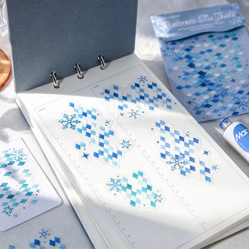 Watercolor Mosaic Grid PET Stickers — Decorative Scrapbooking & Collage Set