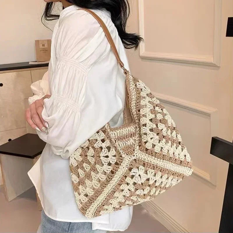 SMHXIANGQIANJIN Woven Straw Shoulder Bag — Elegant Summer Beach Tote
