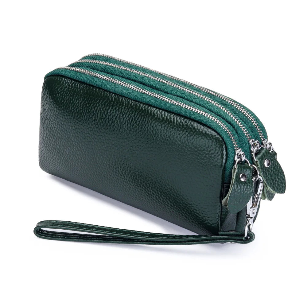 macroupta Genuine Leather Long Wallet — Large Capacity Wristlet Clutch