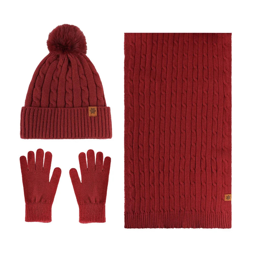 Winter Thermal Accessory Set — Knit Beanie, Scarf & Touchscreen Gloves