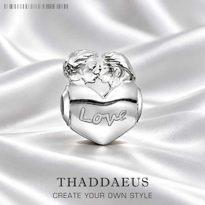 Thaddaeus Sterling Silver Heart Charm — Romantic Kissing Lovers Bead
